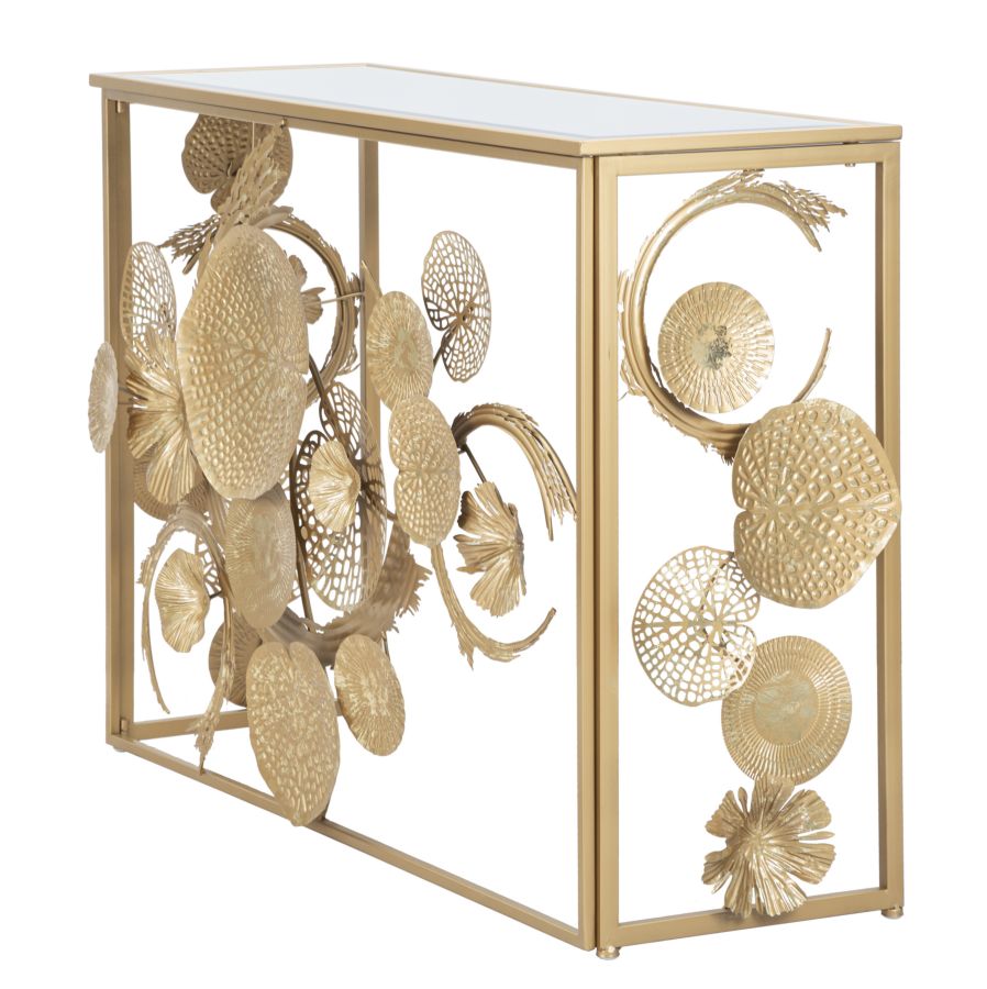Consola Geométrica de Metal Dorado y Cristal