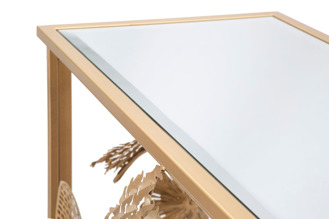 Consola Geométrica de Metal Dorado y Cristal