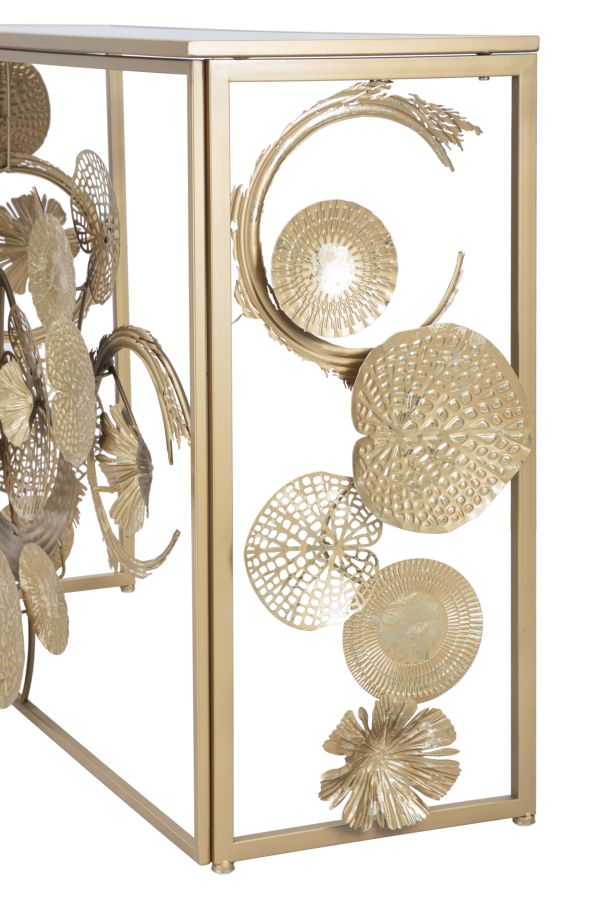 Consola Geométrica de Metal Dorado y Cristal