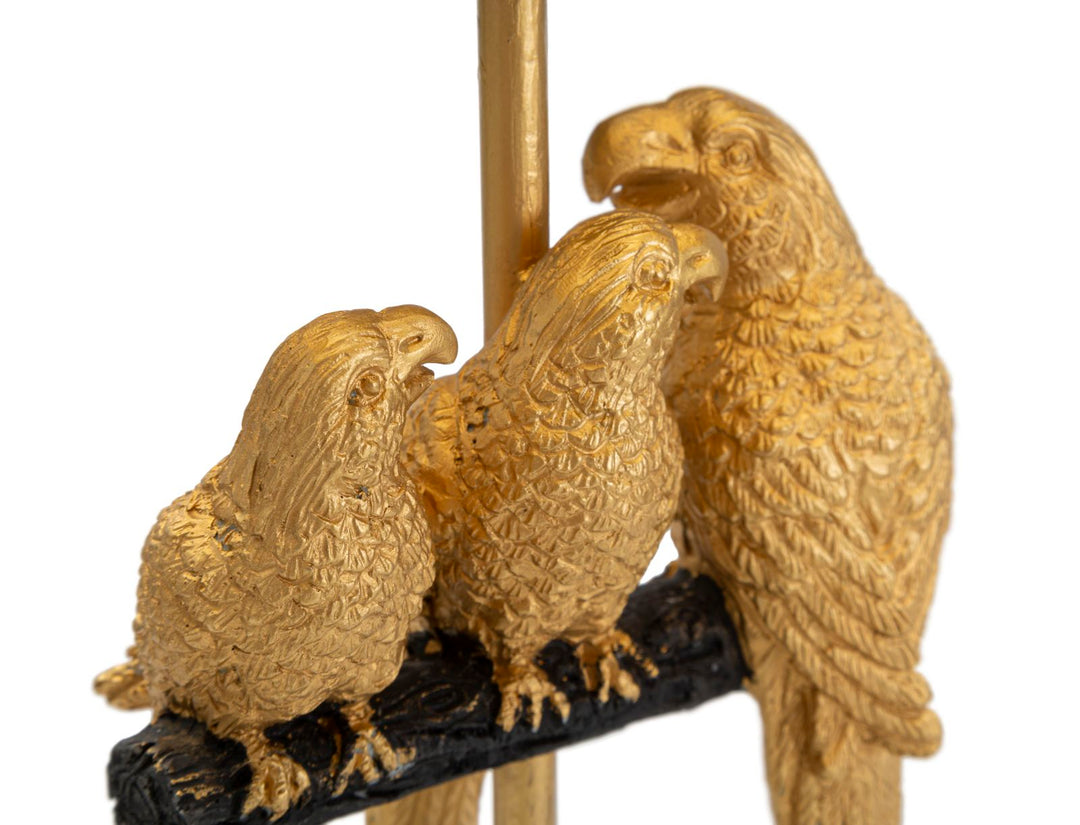 Lámpara de Mesa Negra con Loros Dorados