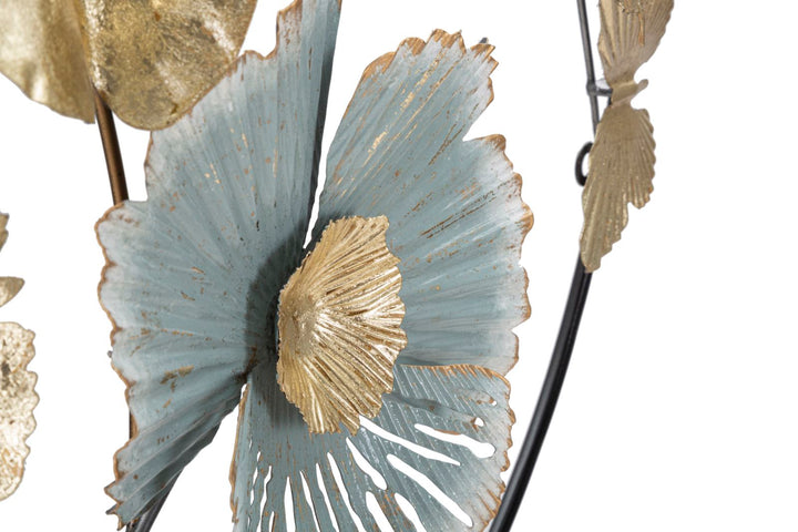 Decoración de pared con flores y letras en marco redondo