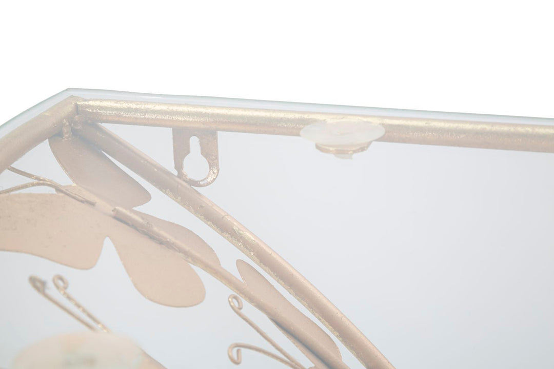 Estantería de Pared Mariposa en Metal y Vidrio Dorado