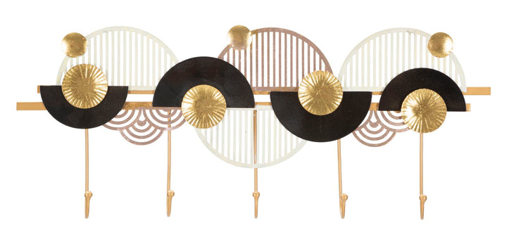Soporte de Pared de Metal Dorado y Negro con 5 Ganchos