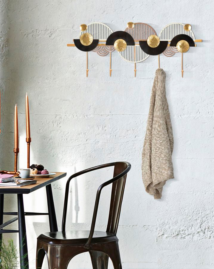 Soporte de Pared de Metal Dorado y Negro con 5 Ganchos