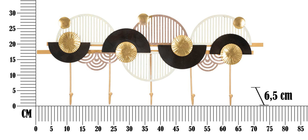 Soporte de Pared de Metal Dorado y Negro con 5 Ganchos