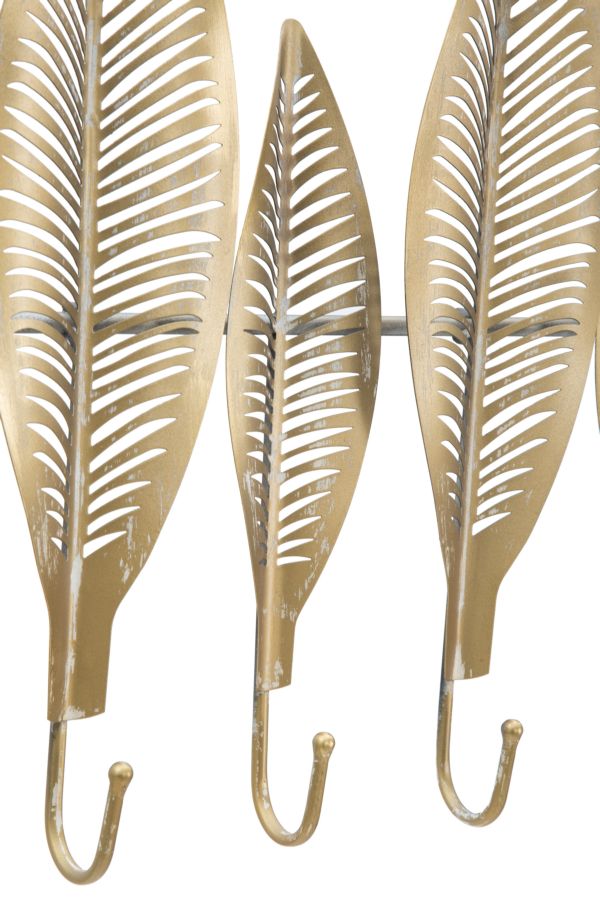 Colgador de Pared de Metal Dorado con Diseño de Hojas y 7 Ganchos