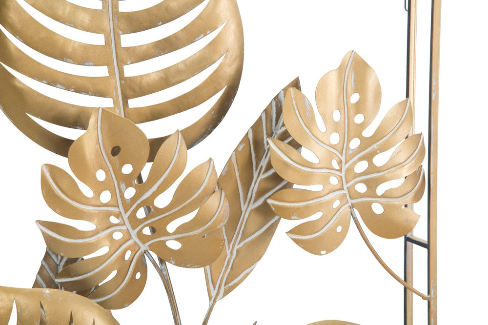 Decoración de Pared con Diseño de Hojas Tropicales de Color Dorado en Marco Cuadrado