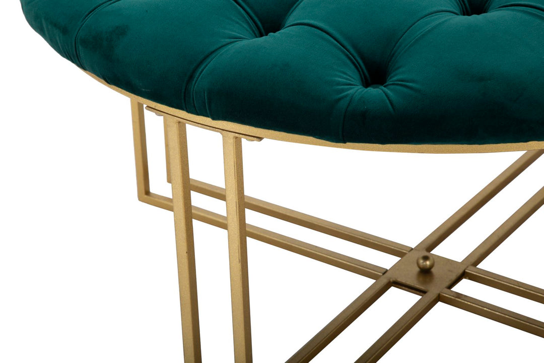 Puf de terciopelo verde esmeralda – Otomana tapizada con patas en X