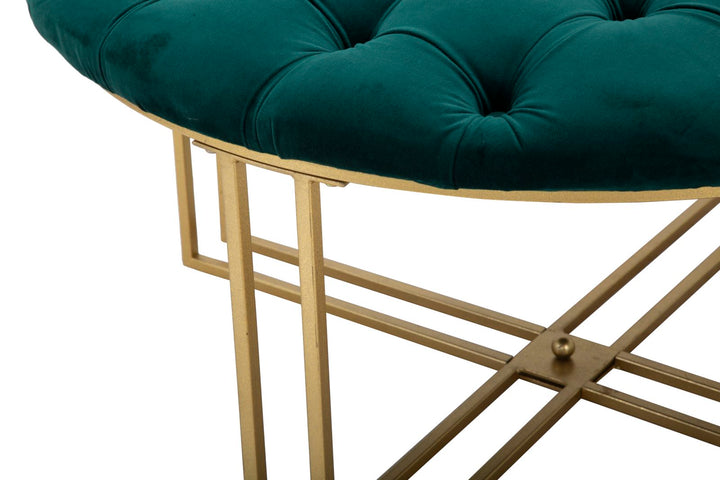 Puf de terciopelo verde esmeralda – Otomana tapizada con patas en X