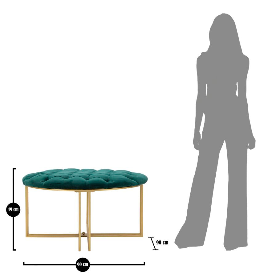 Puf de terciopelo verde esmeralda – Otomana tapizada con patas en X