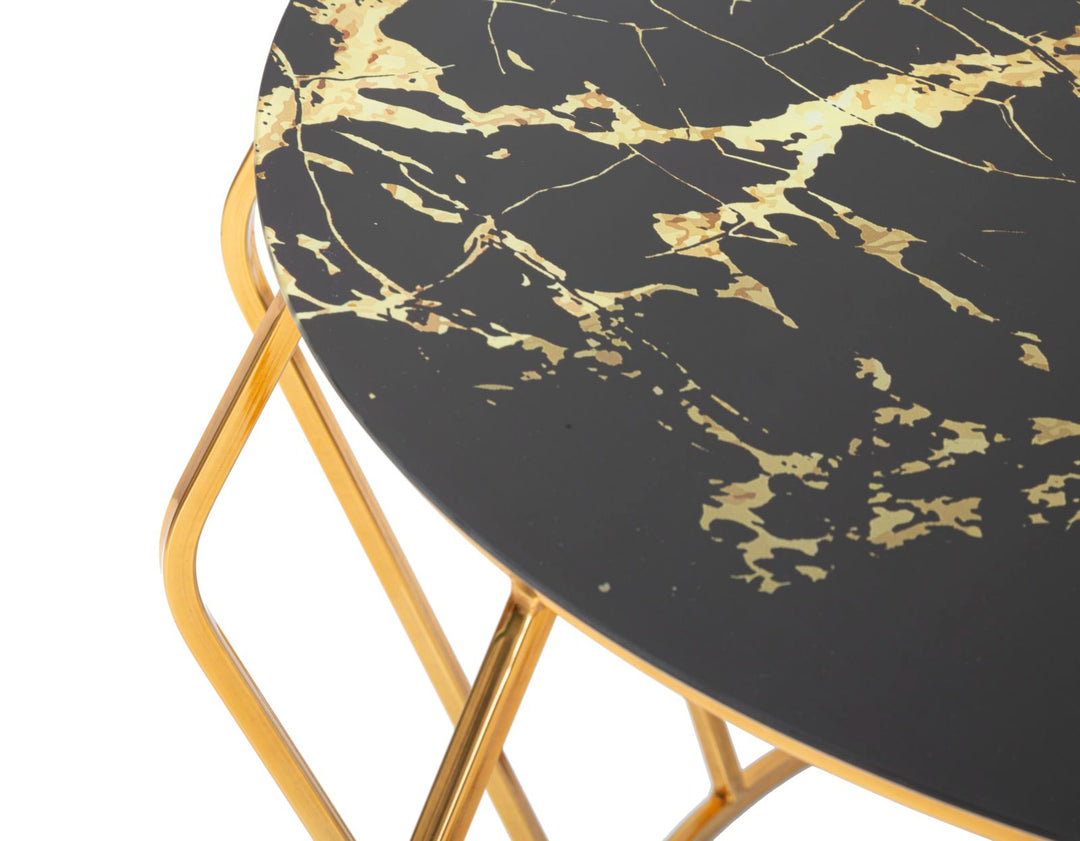 Mesa de centro redonda con base de varillas doradas – Histor diseño moderno