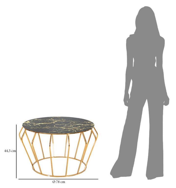 Mesa de centro redonda con base de varillas doradas – Histor diseño moderno