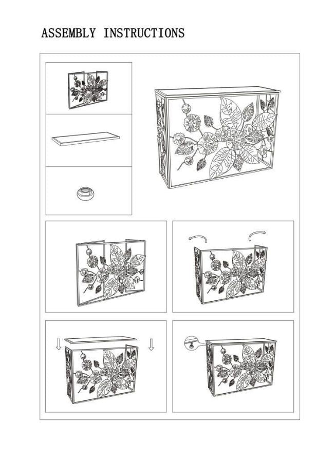 Consola de Metal y Cristal Negra con Diseño de Flores y Hojas