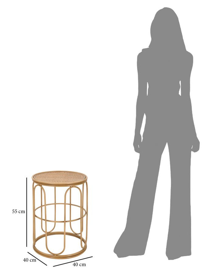 Mesa auxiliar redonda con tapa de madera y estructura de ratán – Estilo Samui