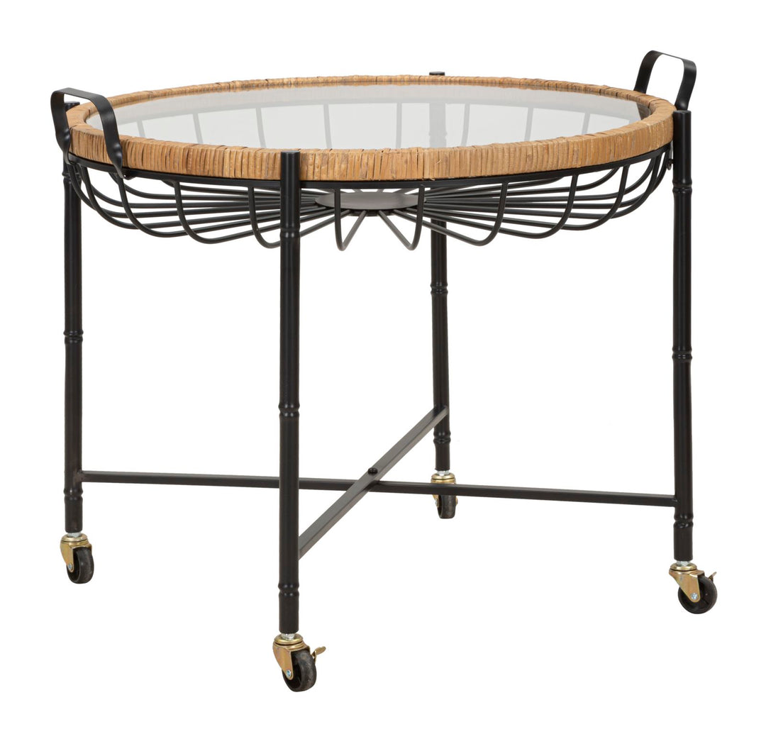 Mesa de centro de cristal con estructura de metal negro – Cebu diseño moderno