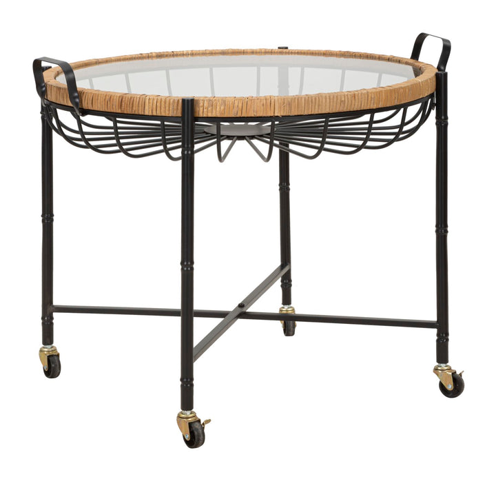 Mesa de centro de cristal con estructura de metal negro – Cebu diseño moderno