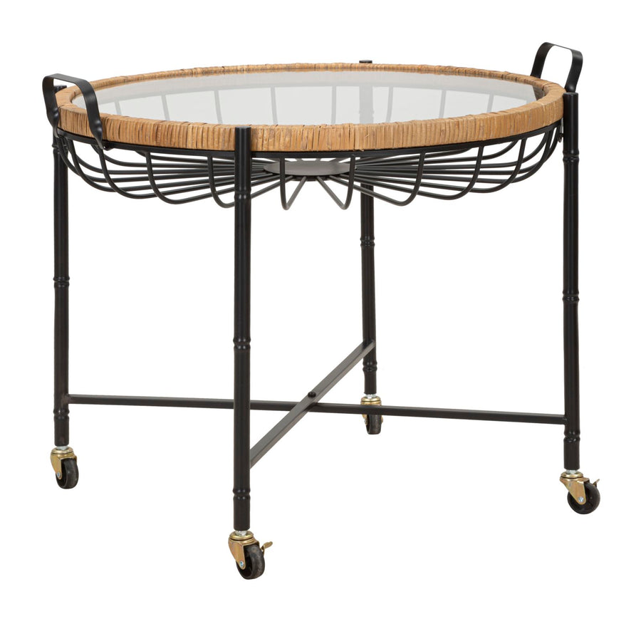 Mesa de centro de cristal con estructura de metal negro – Cebu diseño moderno