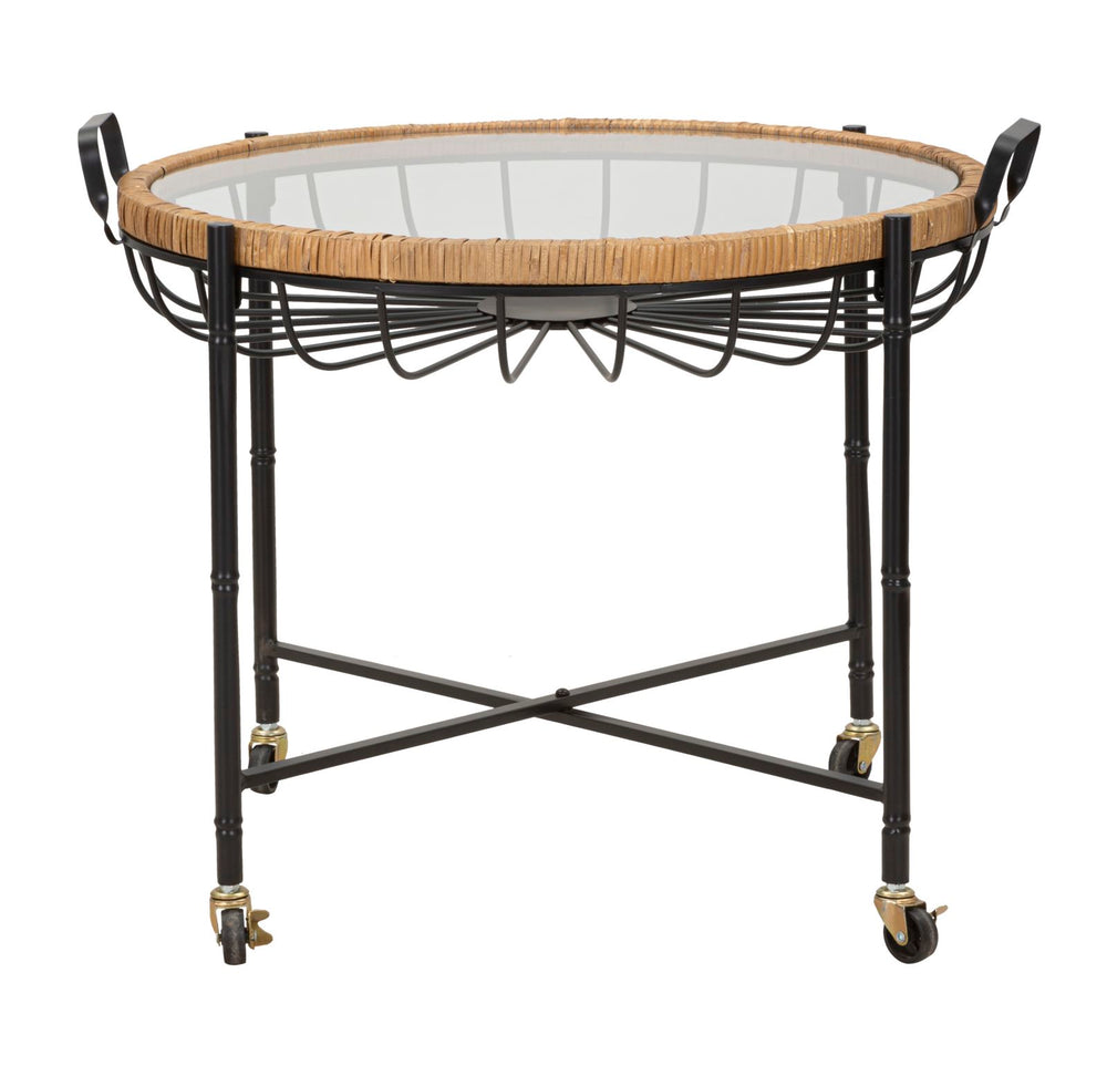 Mesa de centro de cristal con estructura de metal negro – Cebu diseño moderno