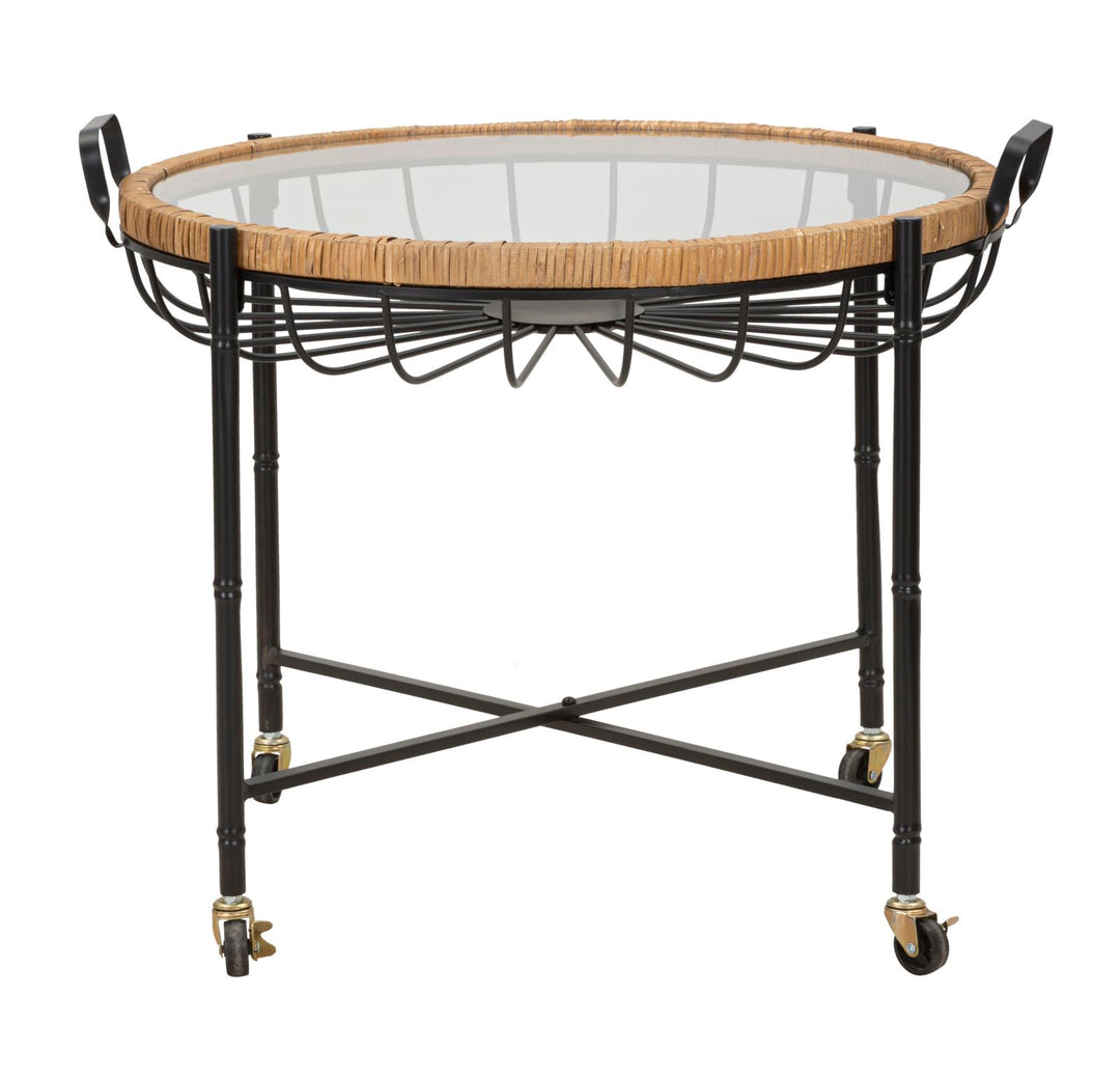 Mesa de centro de cristal con estructura de metal negro – Cebu diseño moderno