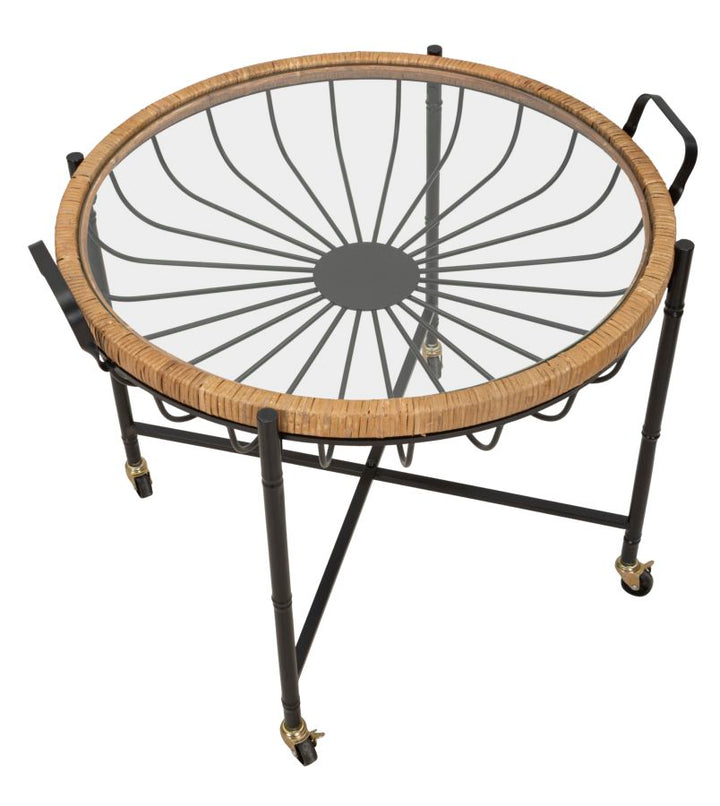 Mesa de centro de cristal con estructura de metal negro – Cebu diseño moderno