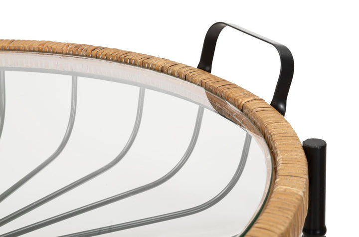 Mesa de centro de cristal con estructura de metal negro – Cebu diseño moderno