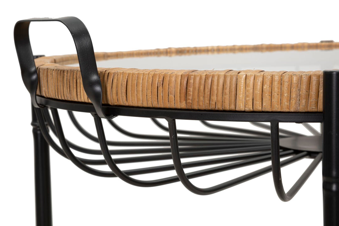 Mesa de centro de cristal con estructura de metal negro – Cebu diseño moderno