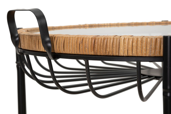 Mesa de centro de cristal con estructura de metal negro – Cebu diseño moderno