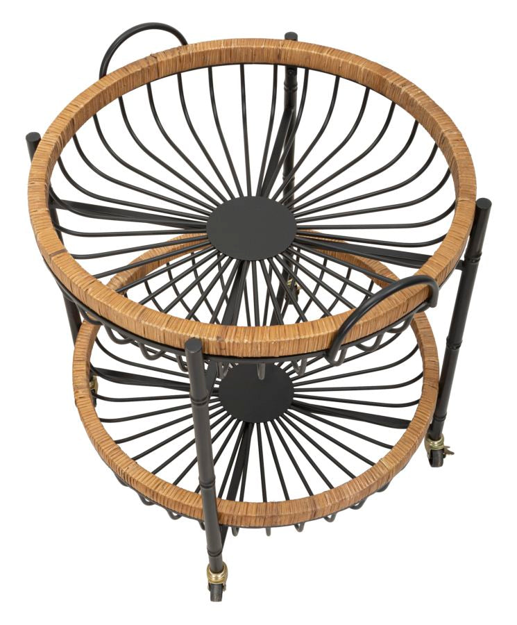 Carrito redondo de ratán con doble estante – Cebu carro de servicio