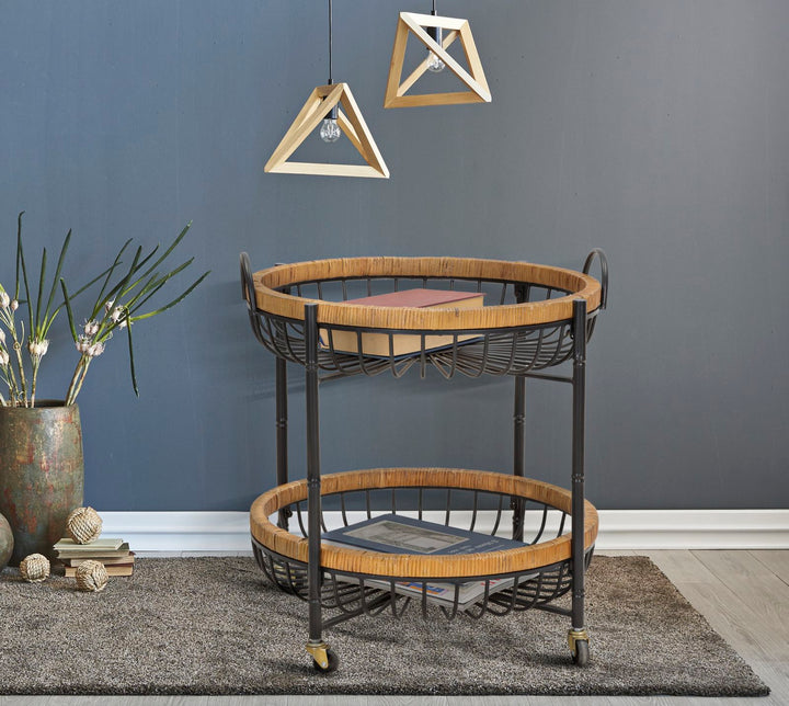 Carrito redondo de ratán con doble estante – Cebu carro de servicio