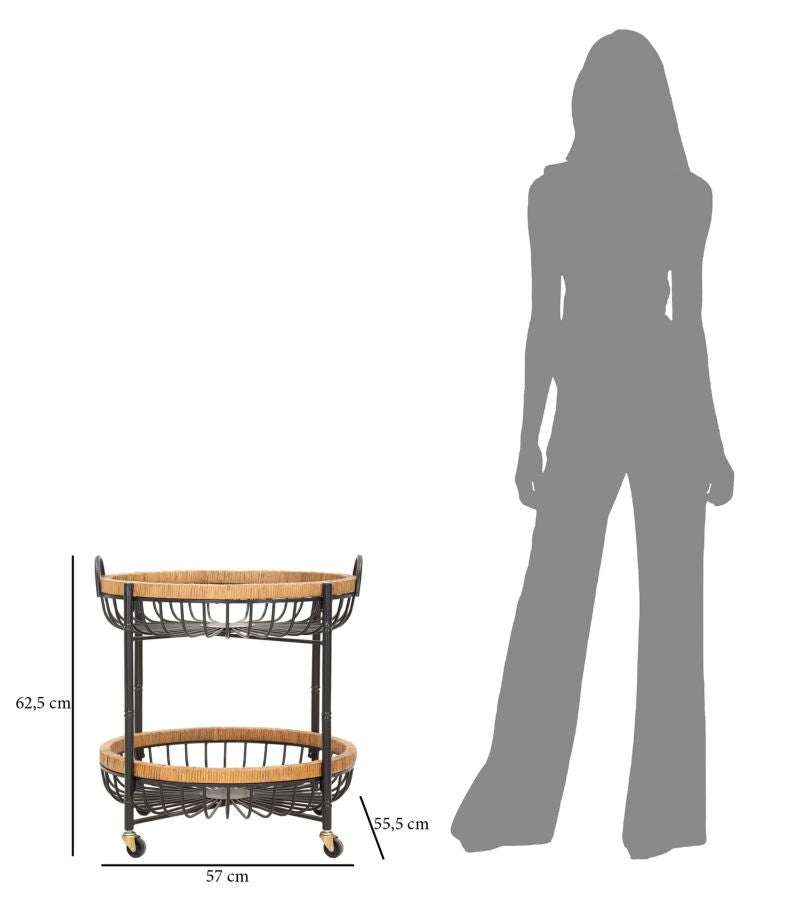 Carrito redondo de ratán con doble estante – Cebu carro de servicio