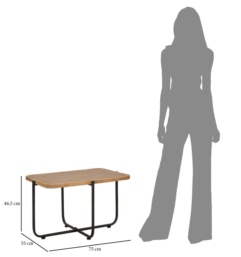 Mesa de centro rectangular con tapa de madera y estructura de metal – Estilo Cebu