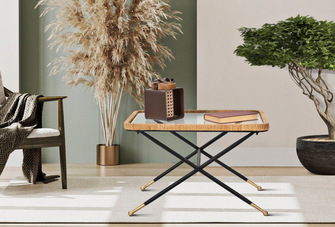 Mesa de centro rectangular con patas metálicas cruzadas – Saint Barth