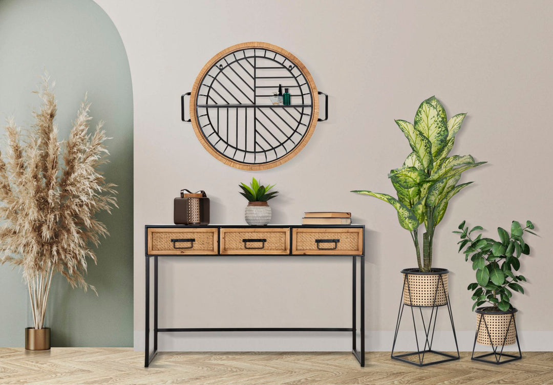 Estante de pared redondo con marco de ratán – Cebu almacenaje decorativo