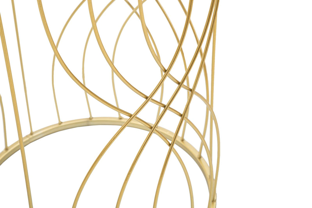 Pareja de Mesitas Auxiliares Redondas de Metal Dorado y Cristal de Lineas Geométricas