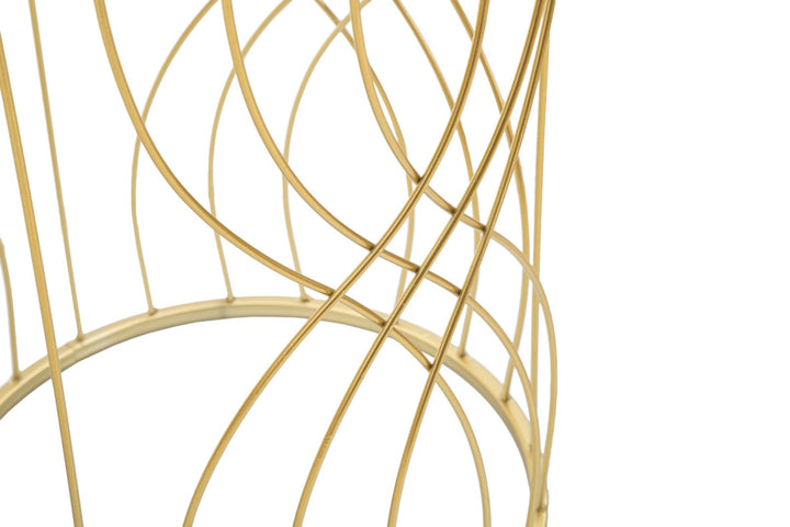 Pareja de Mesitas Auxiliares Redondas de Metal Dorado y Cristal de Lineas Geométricas