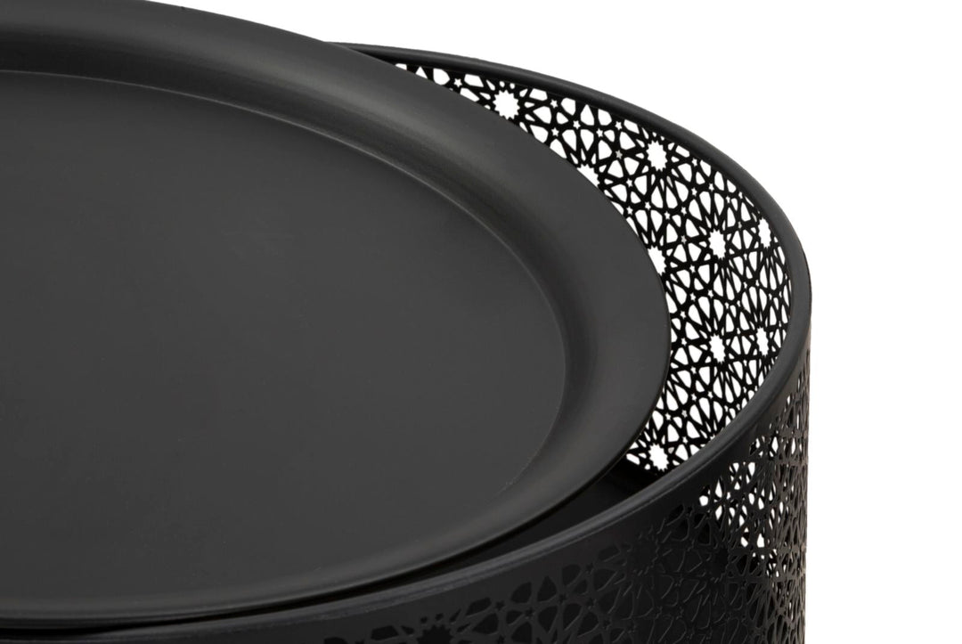 Mesita Redonda Negra con Patas de Metal Dorado