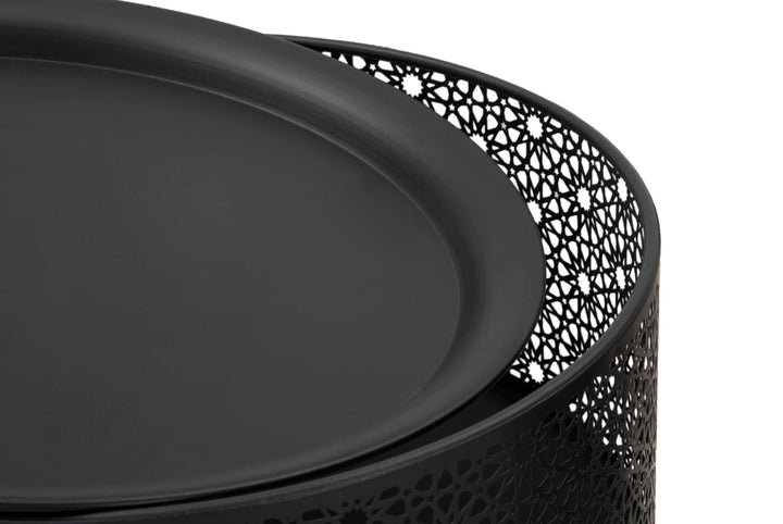 Mesita Redonda Negra con Patas de Metal Dorado