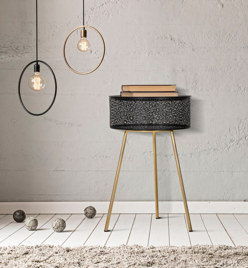 Mesita Redonda Negra con Patas de Metal Dorado