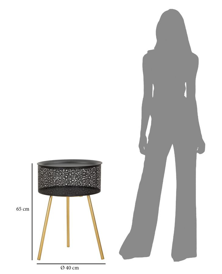 Mesita Redonda Negra con Patas de Metal Dorado