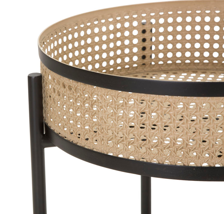 Juego de 2 mesas auxiliares redondas con tapa de madera y base de metal – Fuji