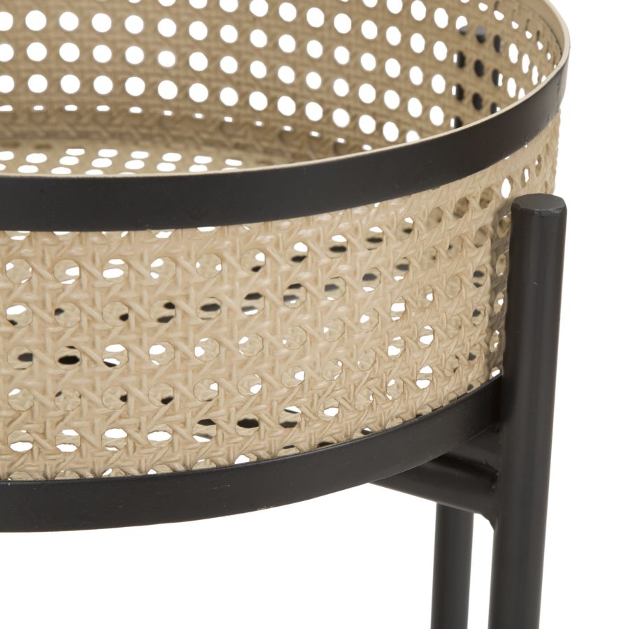 Juego de 2 mesas auxiliares redondas con tapa de madera y base de metal – Fuji