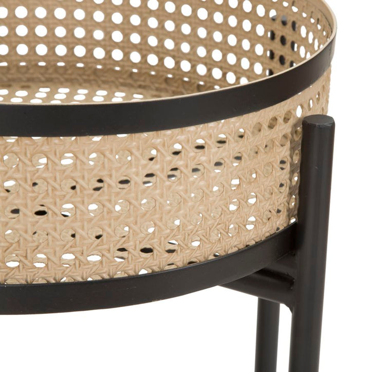 Juego de 2 mesas auxiliares redondas con tapa de madera y base de metal – Fuji