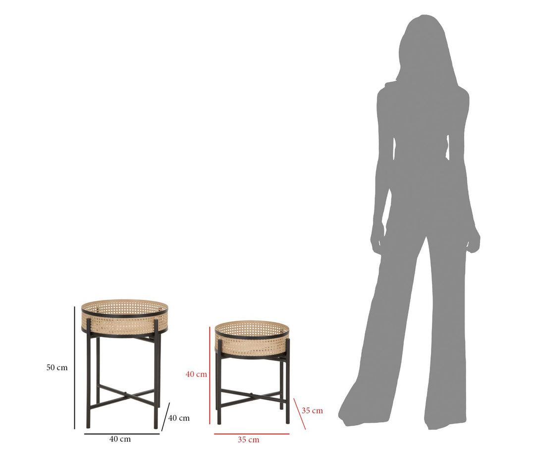 Juego de 2 mesas auxiliares redondas con tapa de madera y base de metal – Fuji