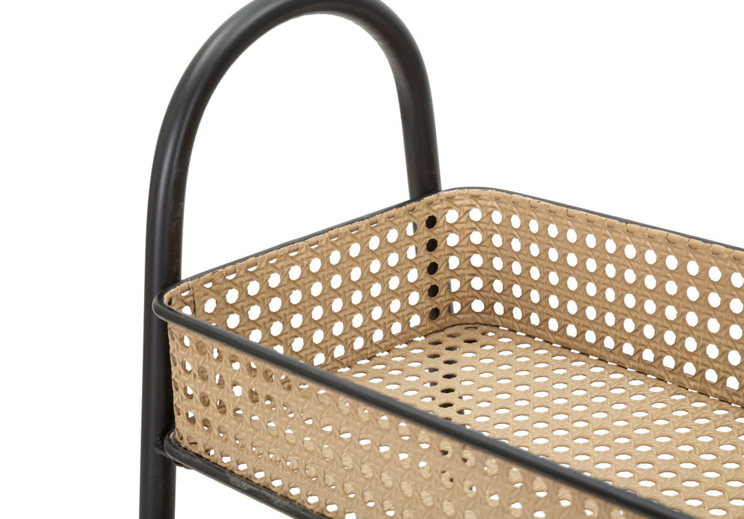 Carrito de ratán de 3 niveles con estructura de metal dorado – Fuji carro de servicio