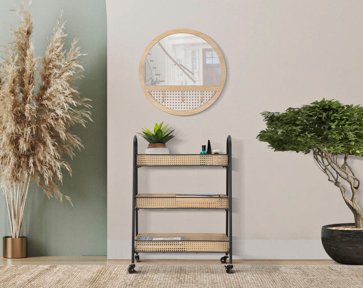 Carrito de ratán de 3 niveles con estructura de metal dorado – Fuji carro de servicio