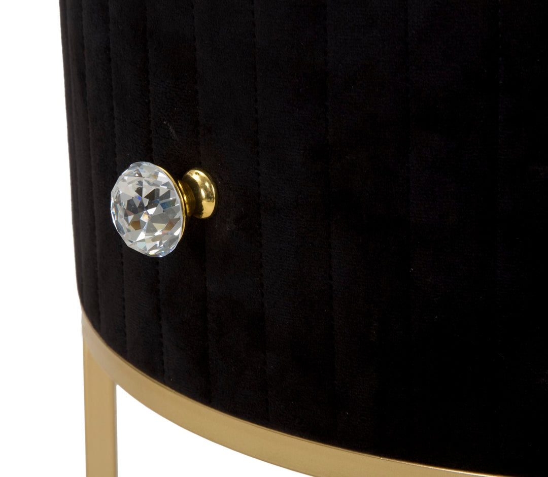 Mesita de noche dorada y negra con tapa de mármol