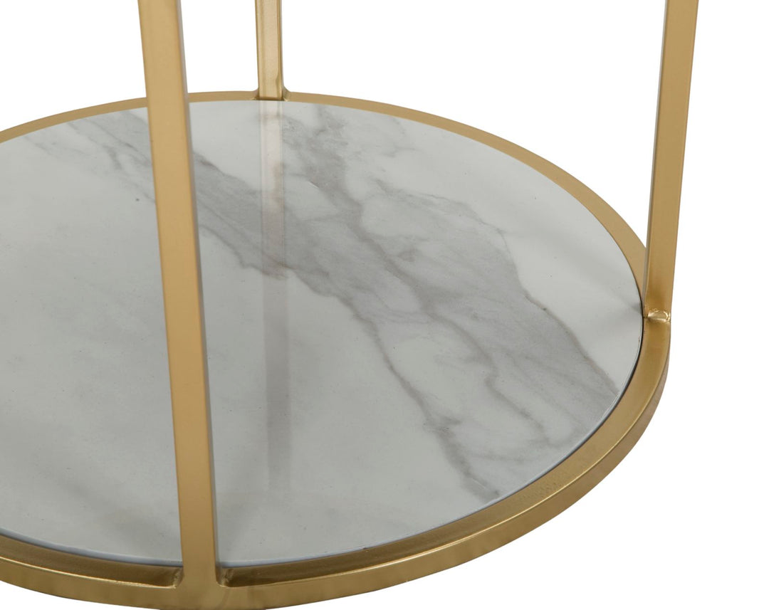 Mesita de noche dorada y negra con tapa de mármol