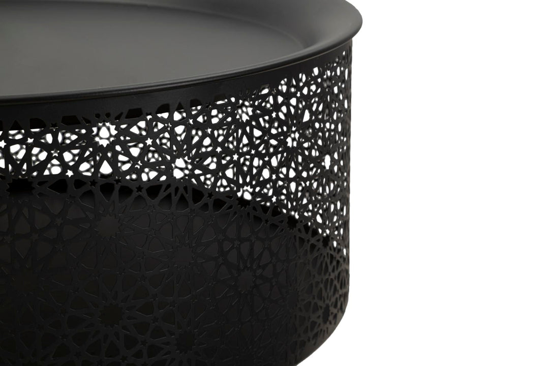 Mesita Redonda Negra con Patas de Metal Dorado