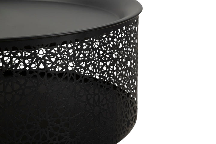 Mesita Redonda Negra con Patas de Metal Dorado