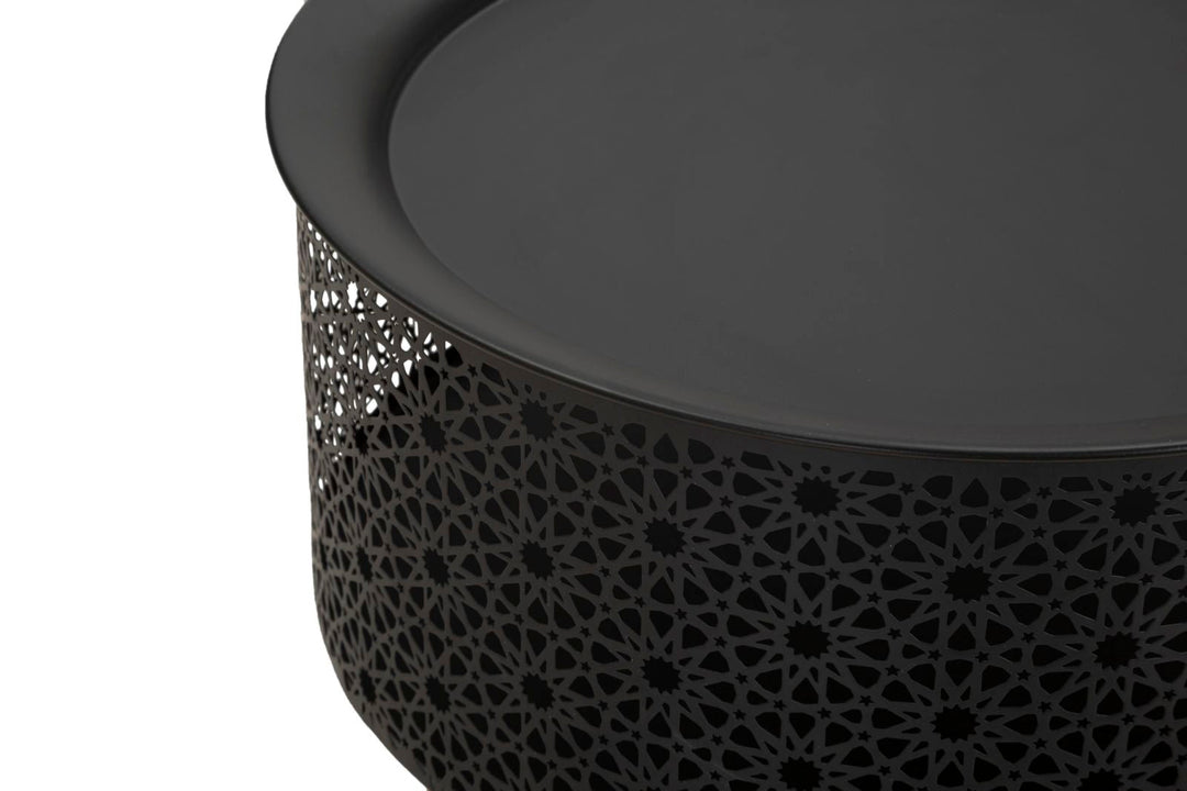 Mesita Redonda Negra con Patas de Metal Dorado